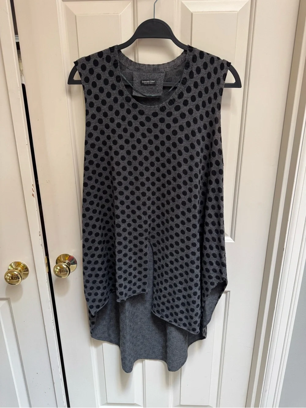 Banana Blue Gray Wool Top With Black Polka Dots